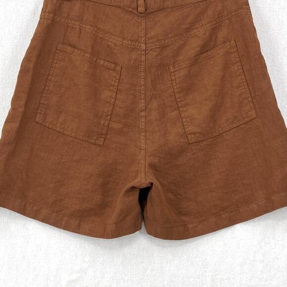 ENZA COSTA Linen High Waisted Short Womens Medium Brown Lightweight Quiet Luxury - Picture 9 of 16